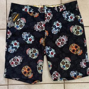 Loudmouth Golf Shorts Sugar Skull Print NWT Men’s 38 Day of the Dead